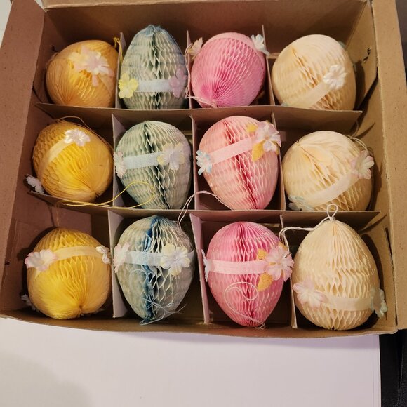 Other - Vintage Starched Honeycomb Easter Eggs Tissue Paper White, Pink, Blue and Yellow